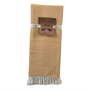 Urban 86 Mustard Yellow Ochre Herringbone 100% Cotton Fringe Throw Blanket